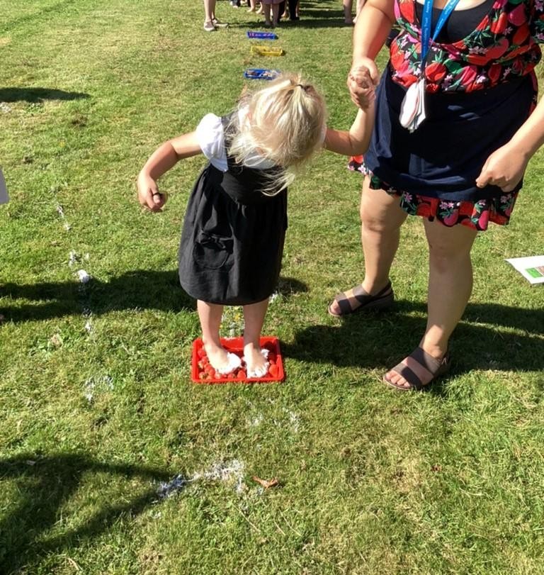 We completed a barefoot sensory trail! 