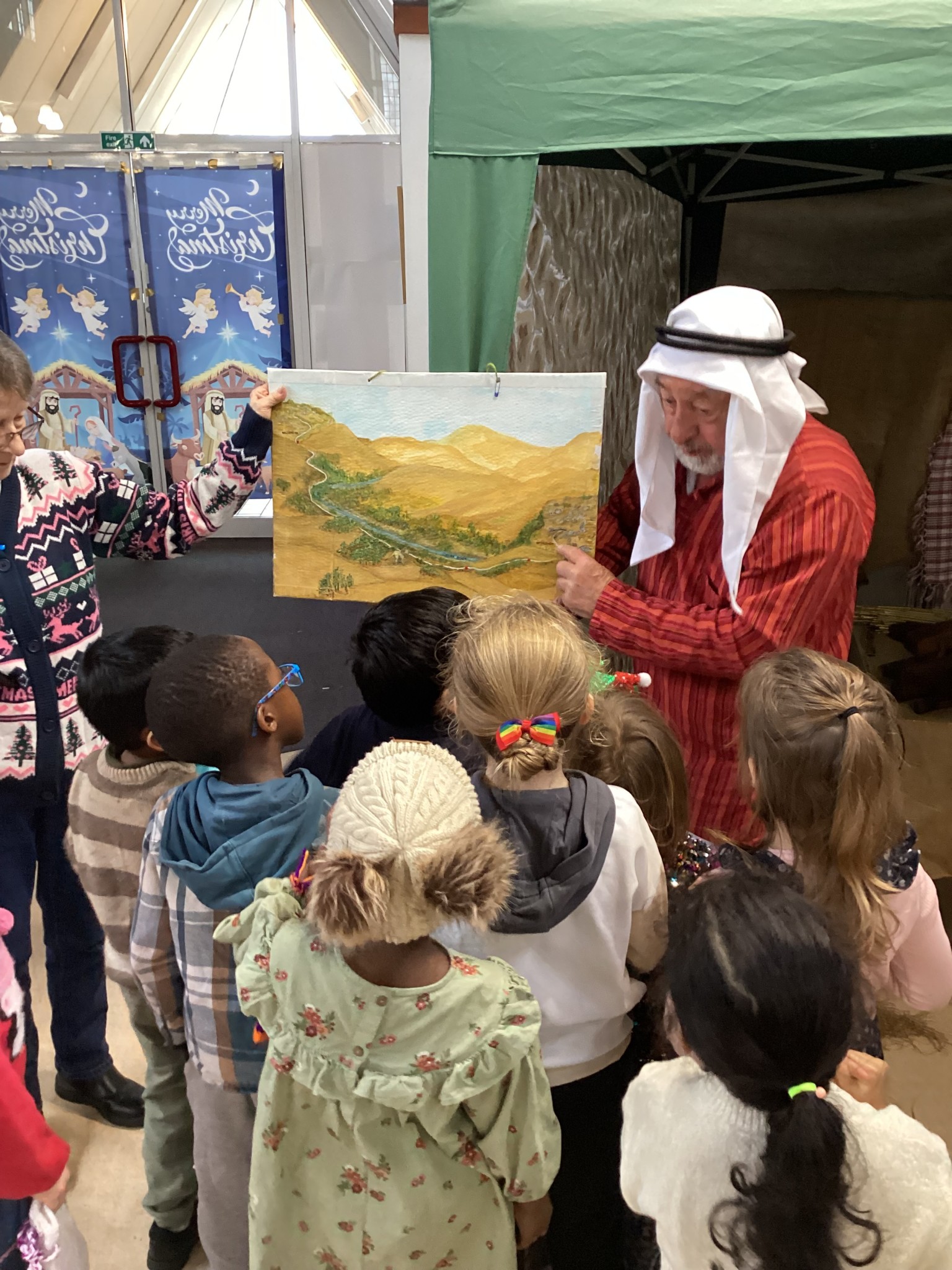Joseph showing the journey he must take with Mary