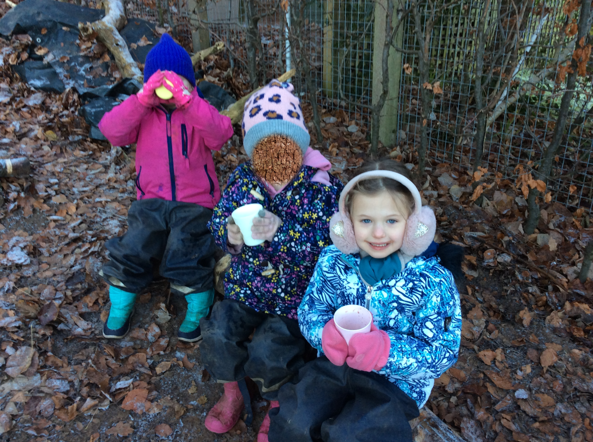 It was below freezing in the woods today so after our hot chocolate we played Foxy, Foxy, Can I Cross Your Field to help us keep warm. 