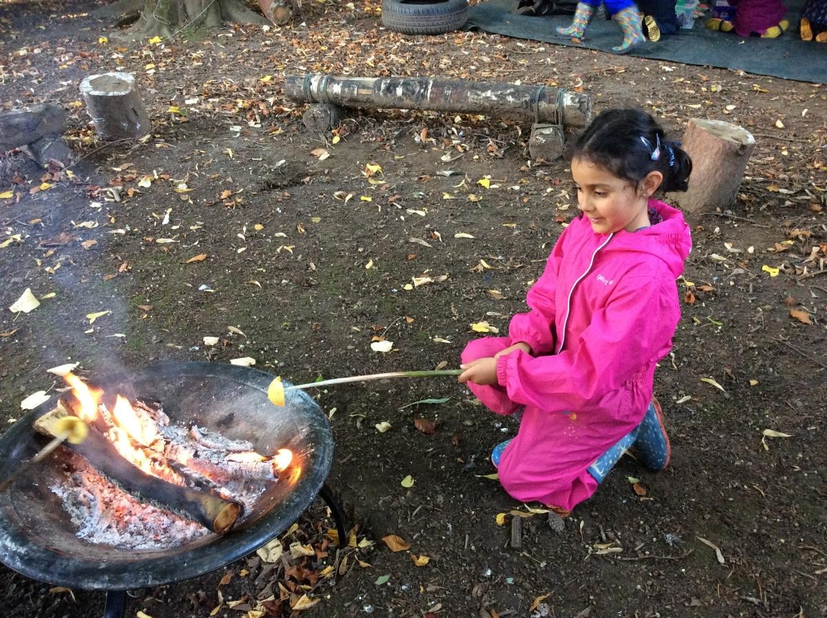 October 13th. Class 1 cooked toffee apple slices over the fire today.