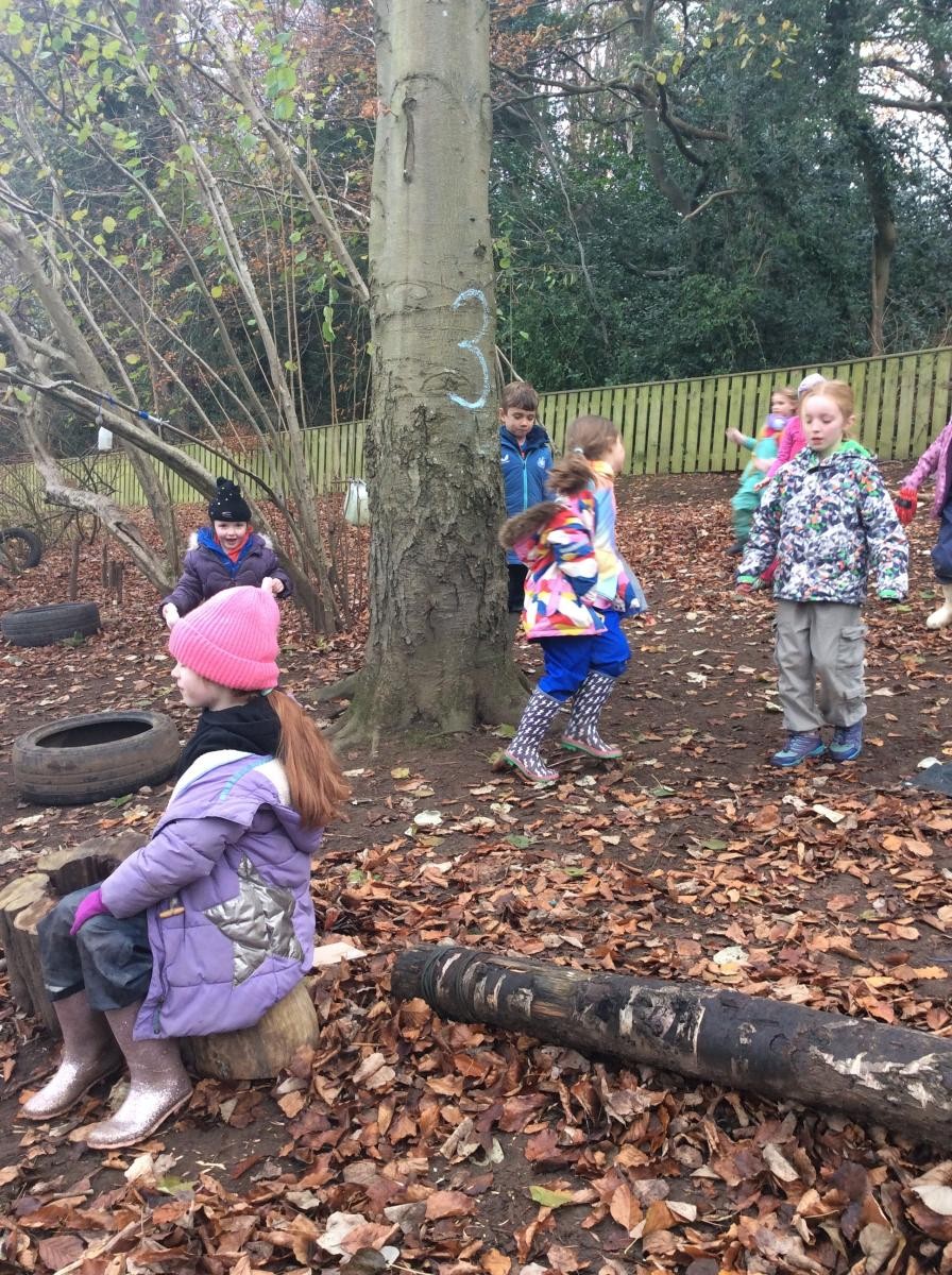 We played Creeping Coyote which involved moving through the woods stealthily to steal something from the person on the log without being heard.