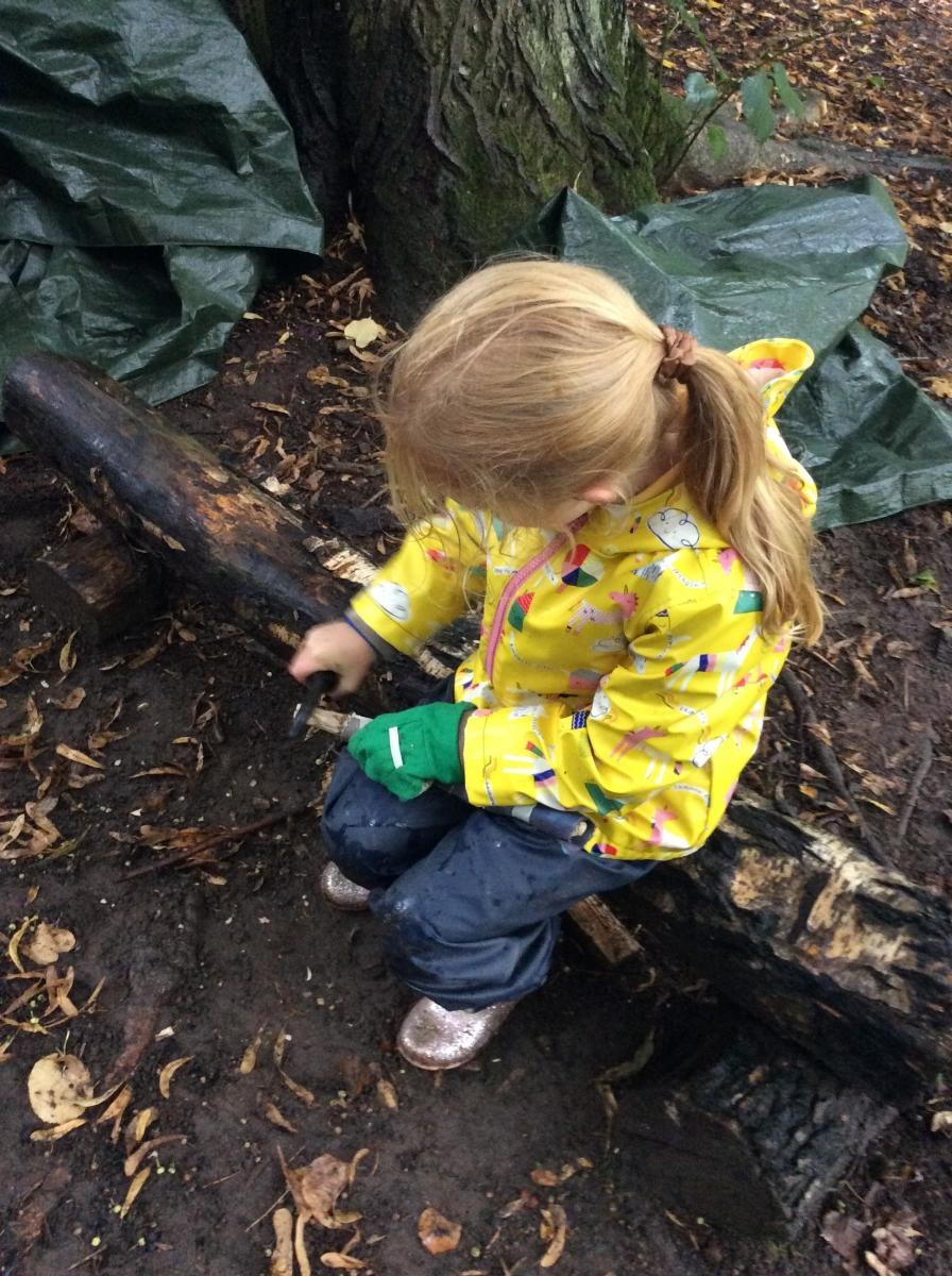 We used the peelers to peel off some bark to make a face on the stick for our Forest Friend. 