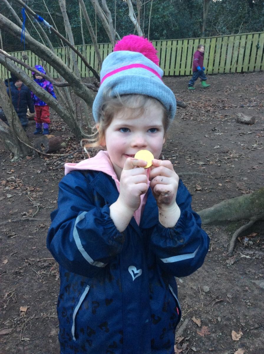 We all found one shiny gold chocolate coin each!