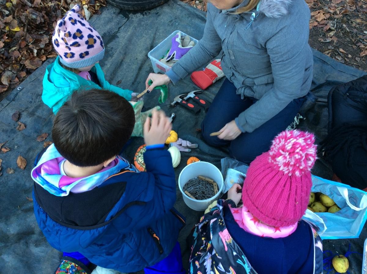 November 24th. We had been given some pumpkins so Class 1 had fun hammering nails into them.
