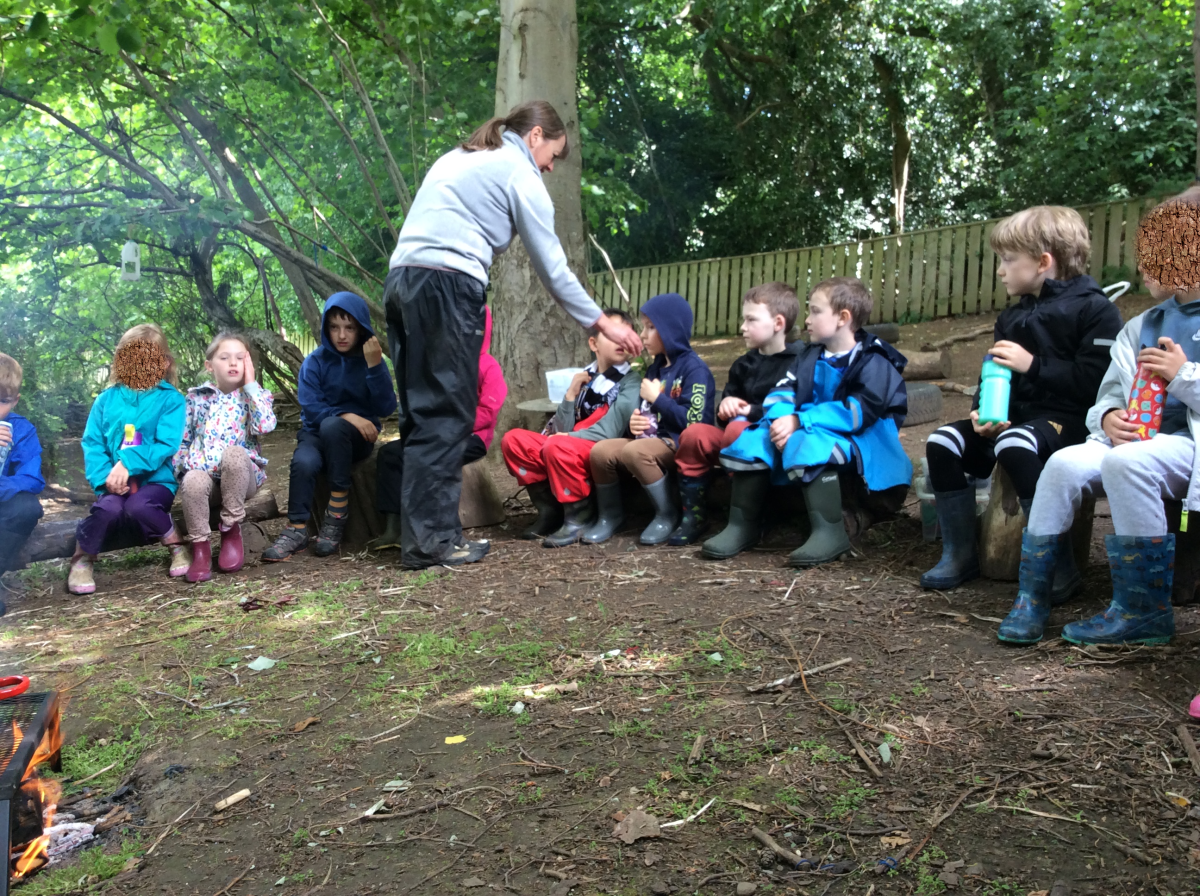 Week 5. Class 1 made lentil dahl on the fire today. We looked at and smelled the ingredients; it was fun guessing what all the spices were