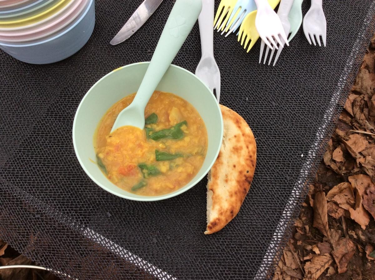 We added some spinach to the dahl and served it up.