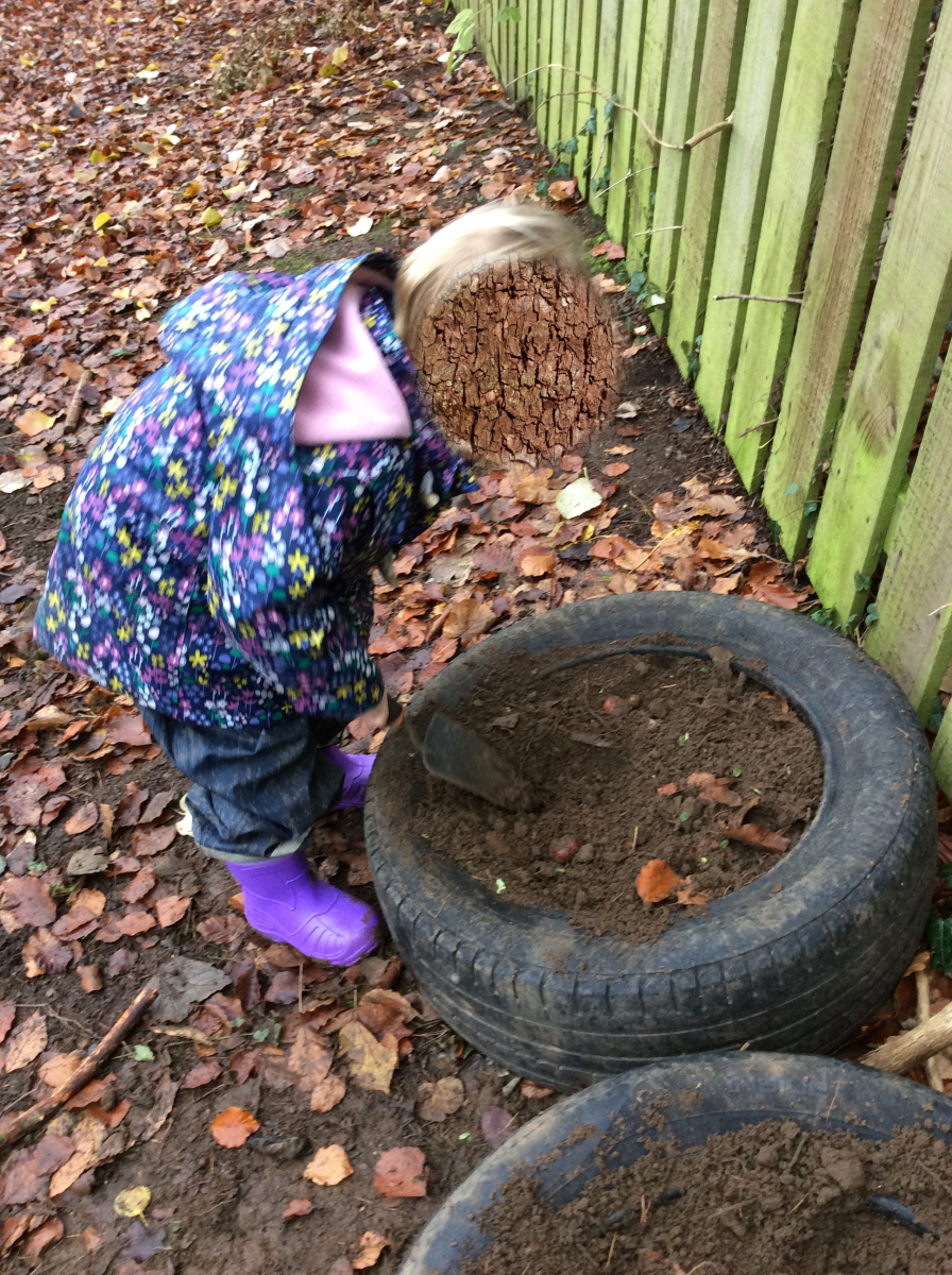 We love digging for hidden treasure (conkers!) in the woods.