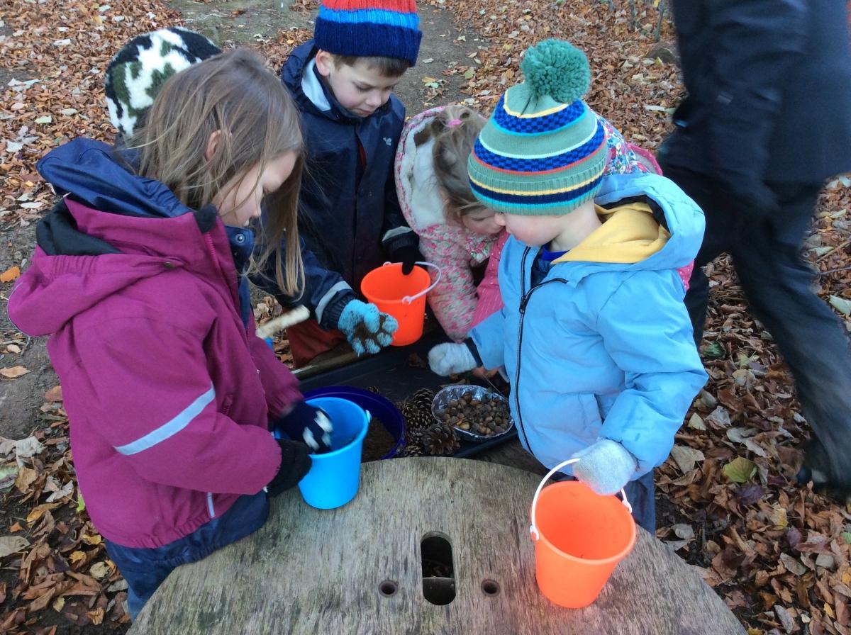We mixed up soil, leaves, acorns, conkers and lots of other things we found in the woods.