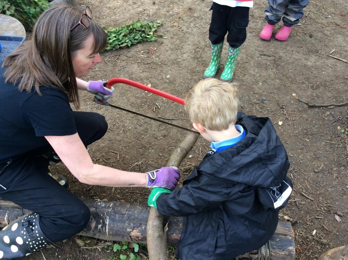 We learned how to use a bow saw safely.