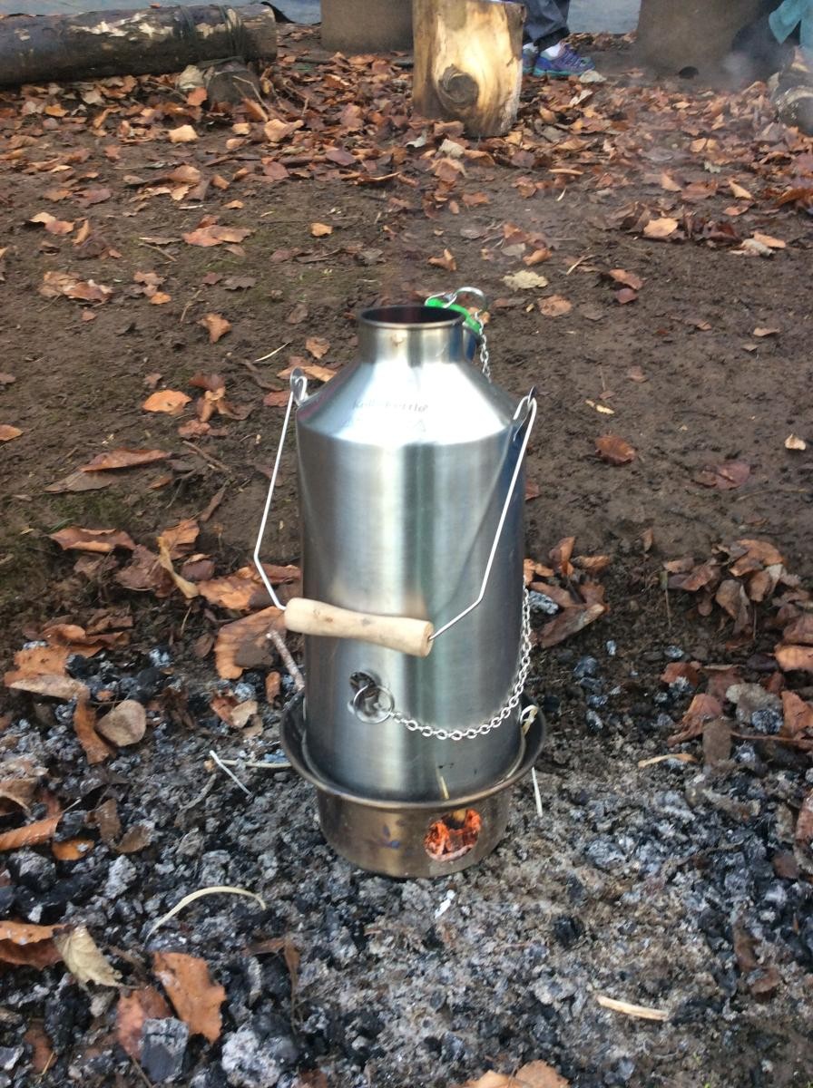 We boiled water in the kelly kettle to make hot chocolate.