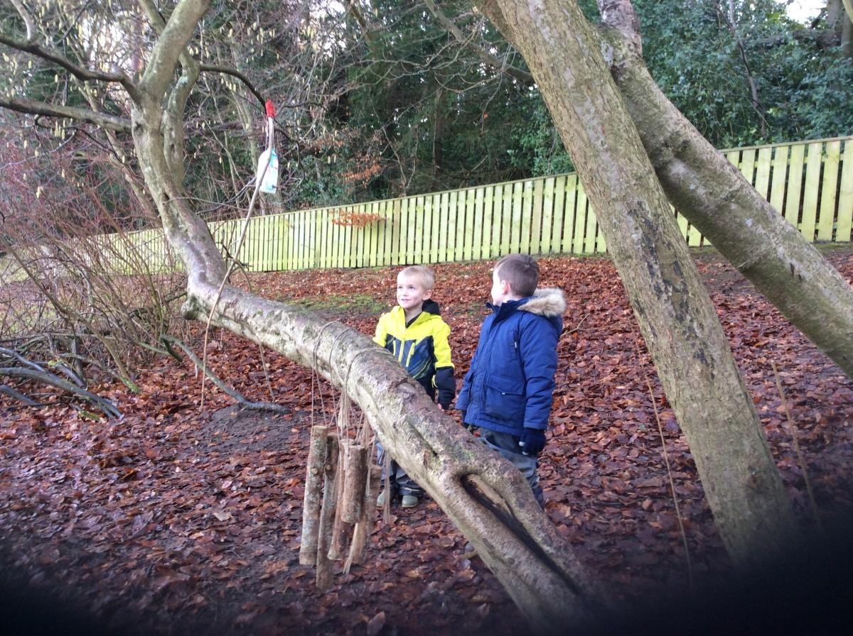 Then we took our stick people on an adventure through the woods.