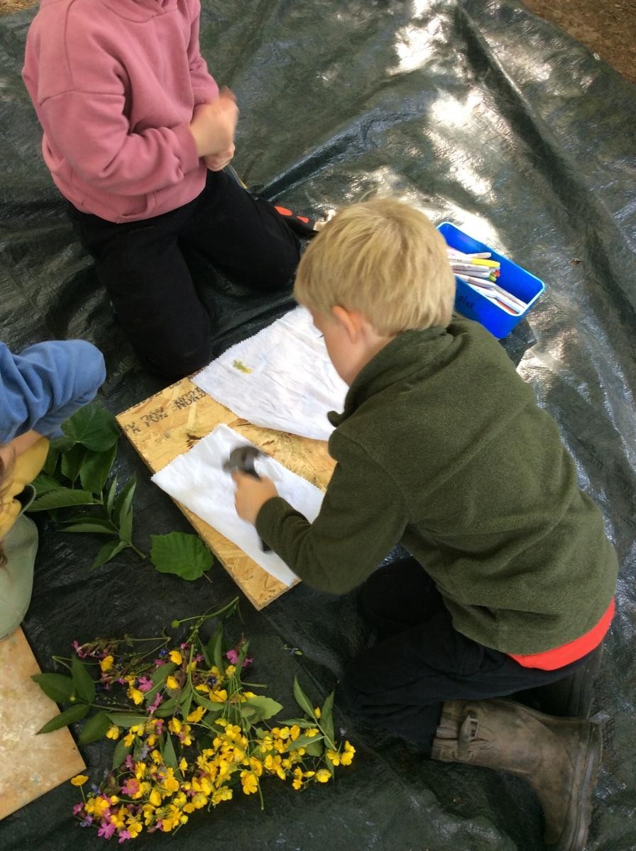 Week 6. Reception Class collected some wildflowers and leaves to do some hapa zome art.