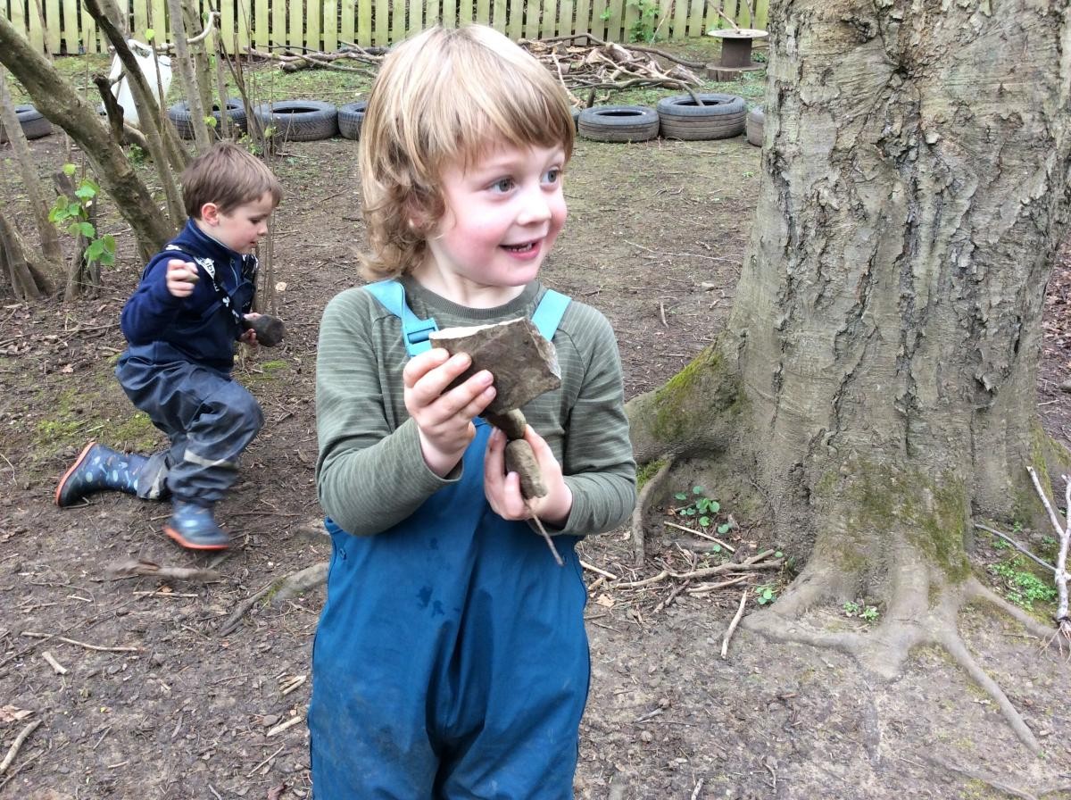 We broke some stones looking for fossils.