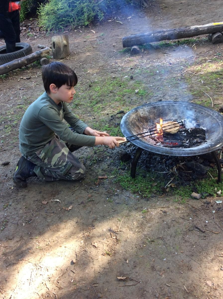 We toasted crumpets on the campfire.