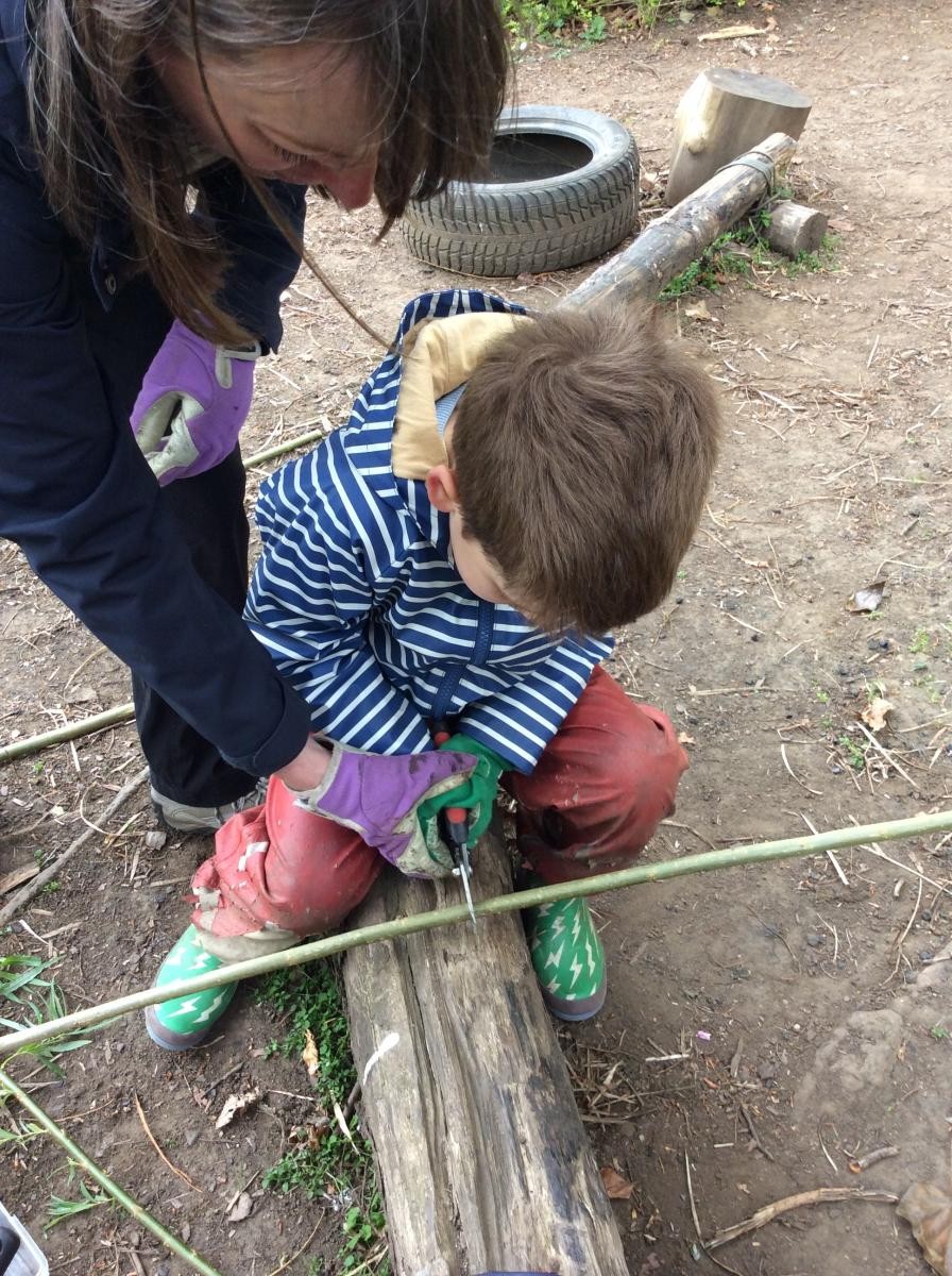 We used the secateurs and the loppers to cut the willow branches into shorter lengths.