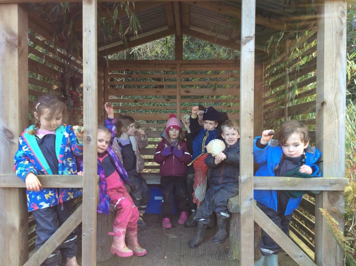 Reception class did their storytelling in the hide in the Secret Garden.