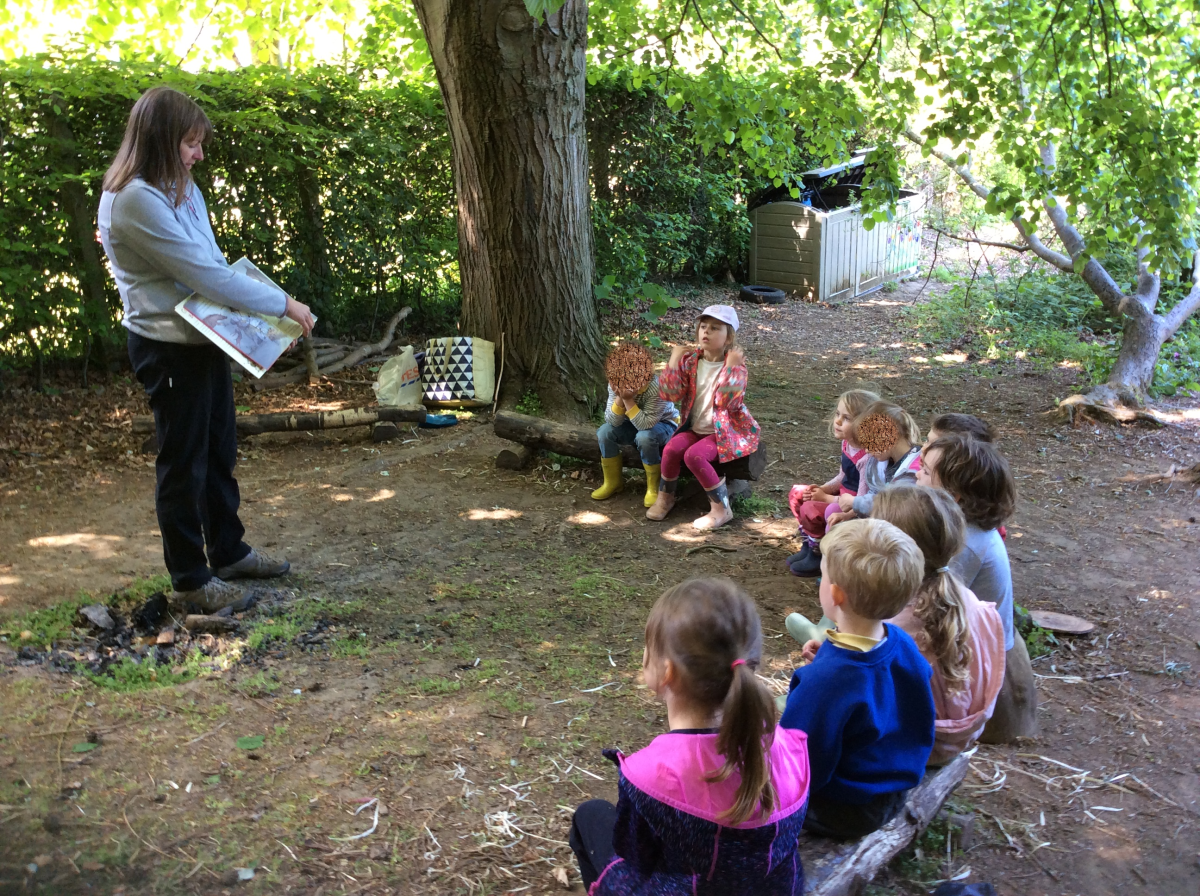 Reception class started their session listening to the story Cave Baby. 