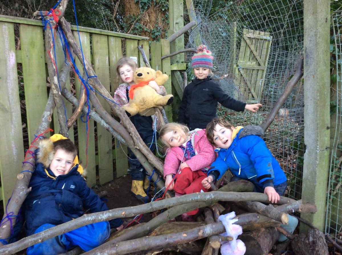 Winnie the Pooh enjoyed building dens with Reception children.
