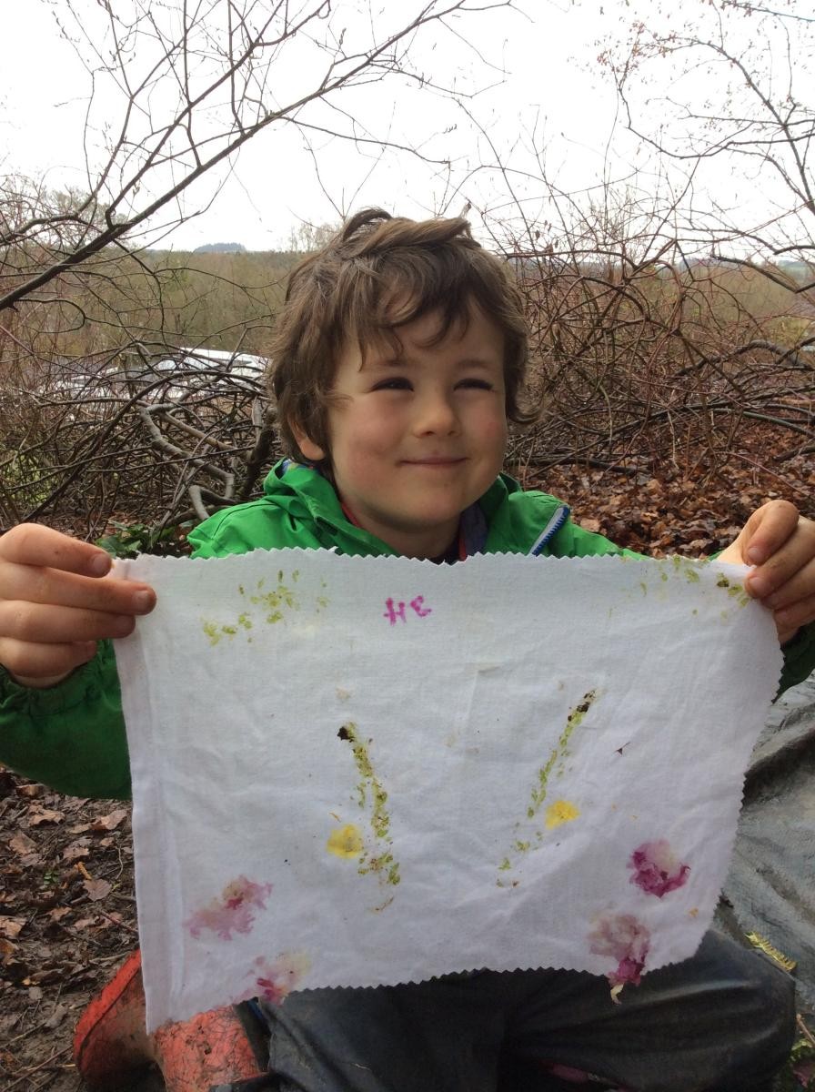 The dye from the leaves and flower petals prints onto the fabric. Beautiful!