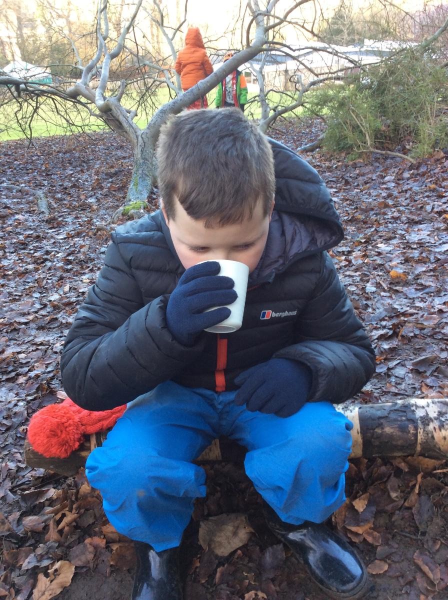 When the water boiled we added powder and a splash of milk and enjoyed a cup of hot chocolate.