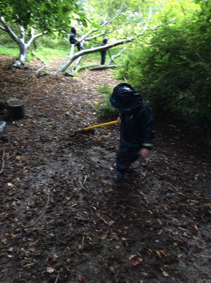 We had fun raking up leaves and sticks.