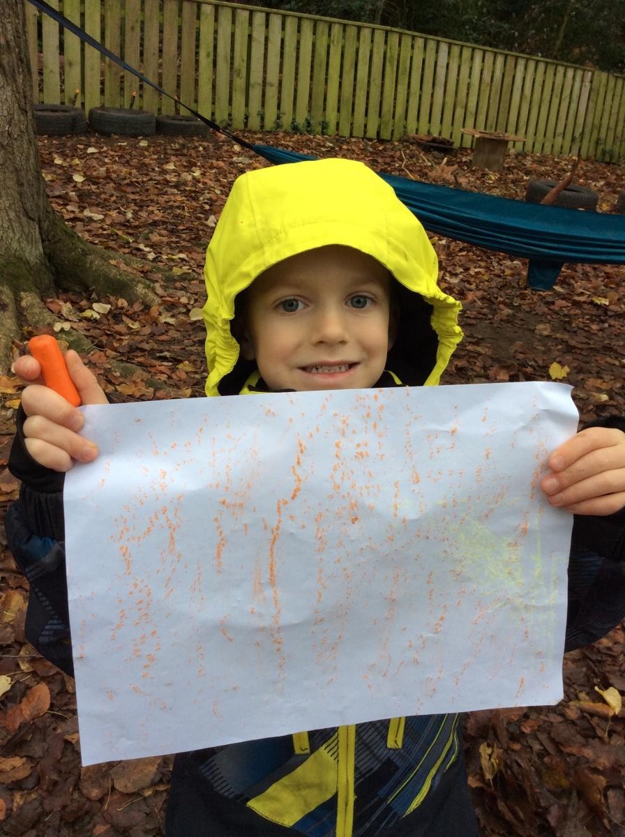 We made some fantastic bark rubbing pictures.