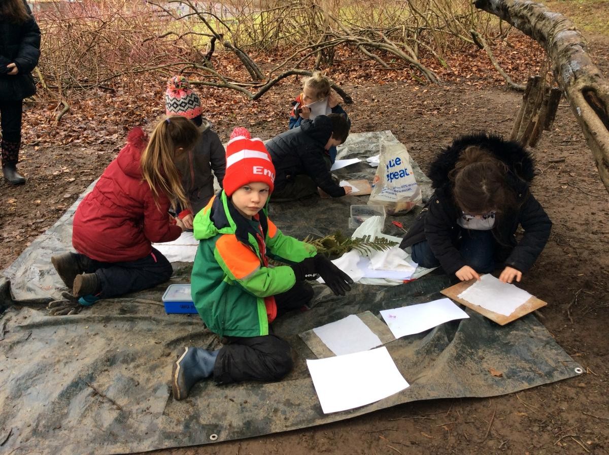 Hapa zome is also known as leaf bashing. We put petals and leaves on a piece of fabric, covered them and then hit them with a hammer.