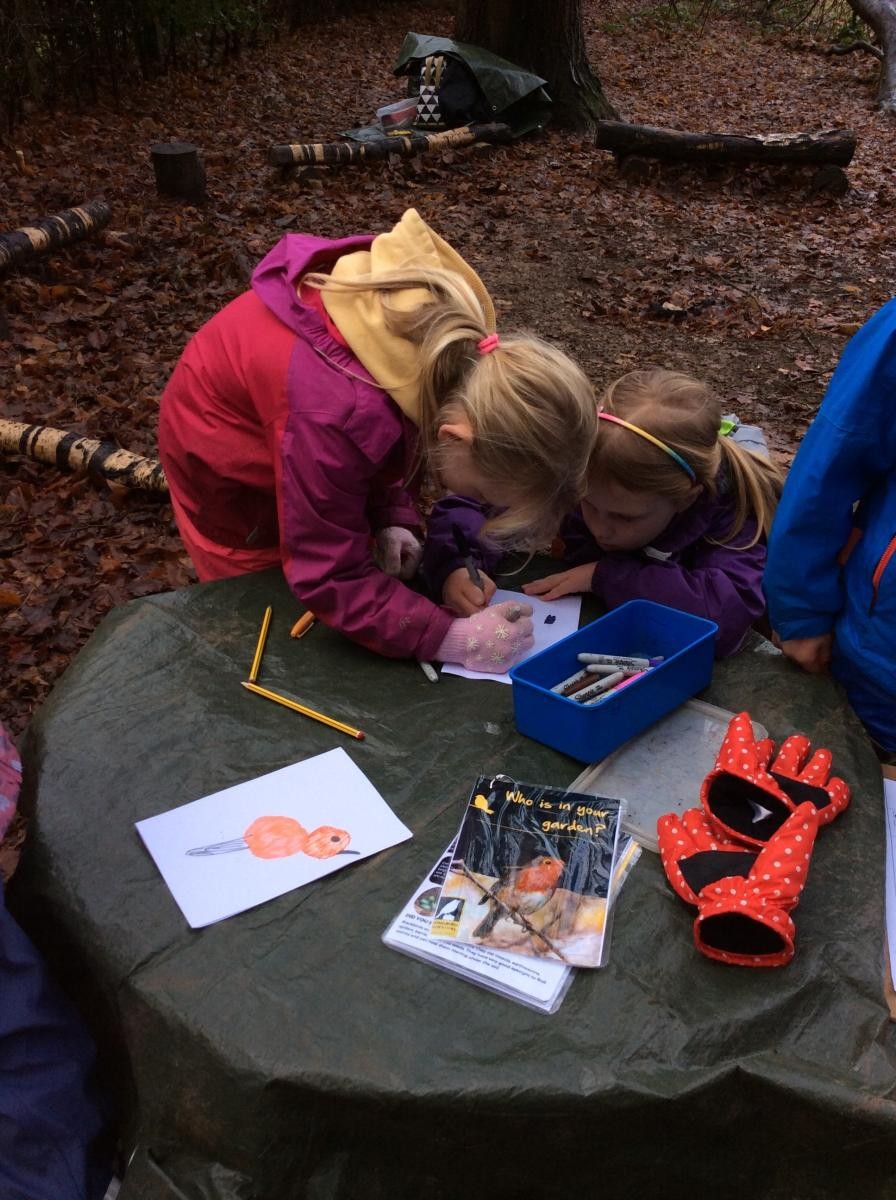 Some of us were inspired to draw pictures of the songbirds in the woods.