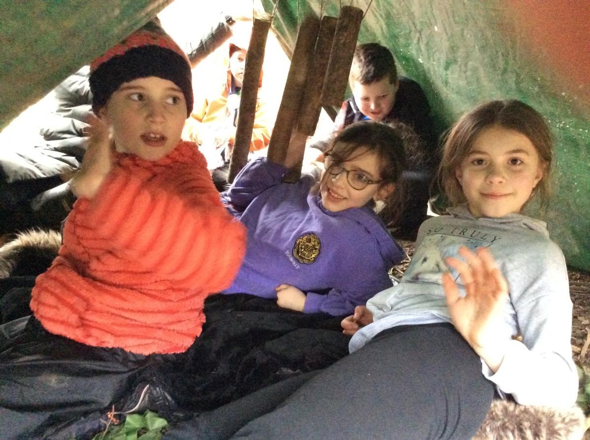 Pupils in their shelter