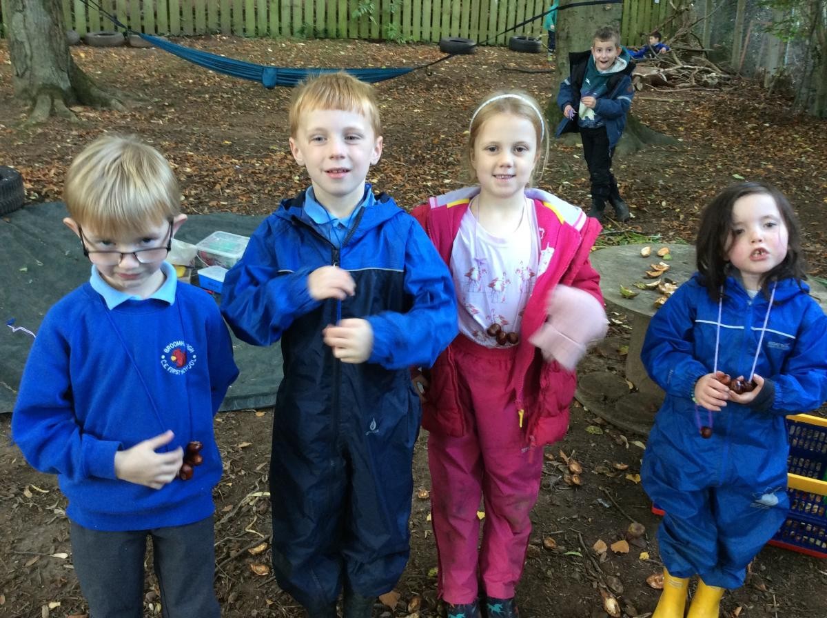 Others threaded the conkers onto yarn to make necklaces.