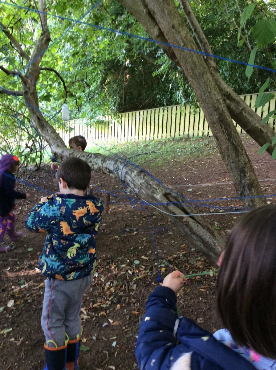 Some of us did some yarn bombing in the woods!