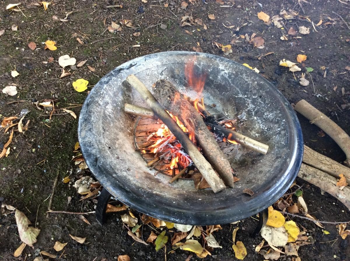 The fire was lit ready for us to cook toffee apple slices.