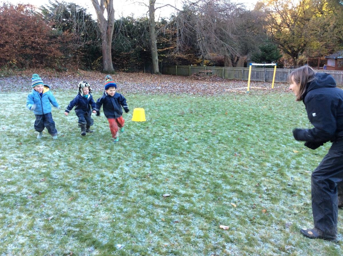 We played a game of Foxy, Foxy, Can We Cross Your Field.