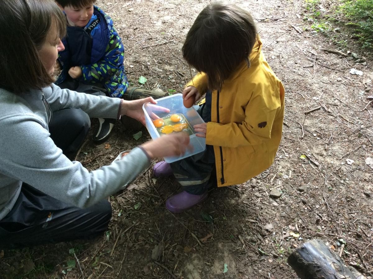 Then we started to make French Toast (or Eggy Bread!) First we cracked 6 eggs into the bowl.