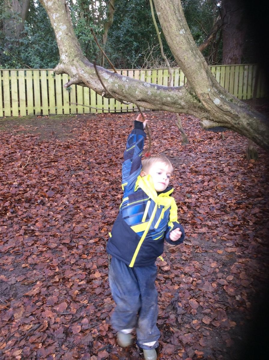 This stick man was climbing trees.