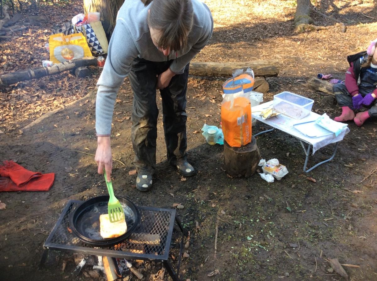 We soaked thick slices of bread in the mixture then cooked them over the fire.
