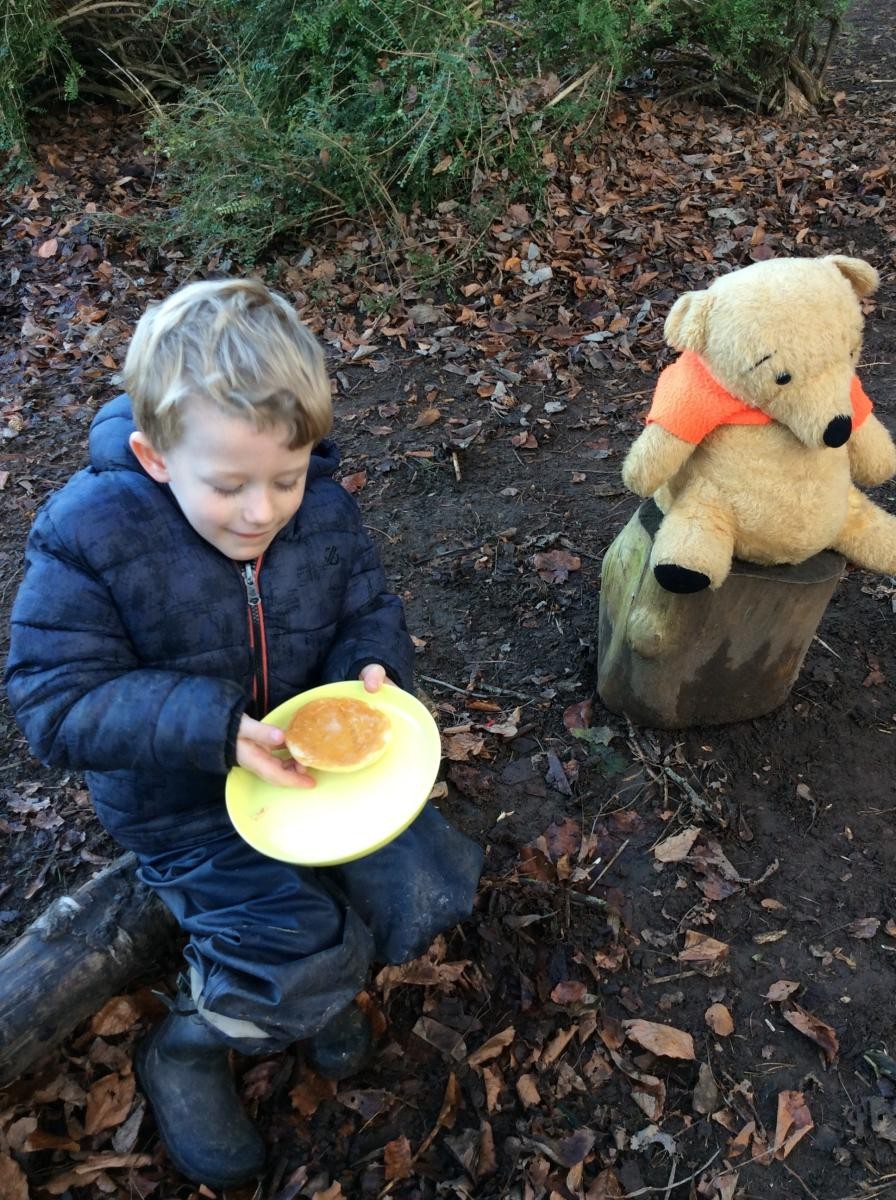 Honey on pancakes is delicious.