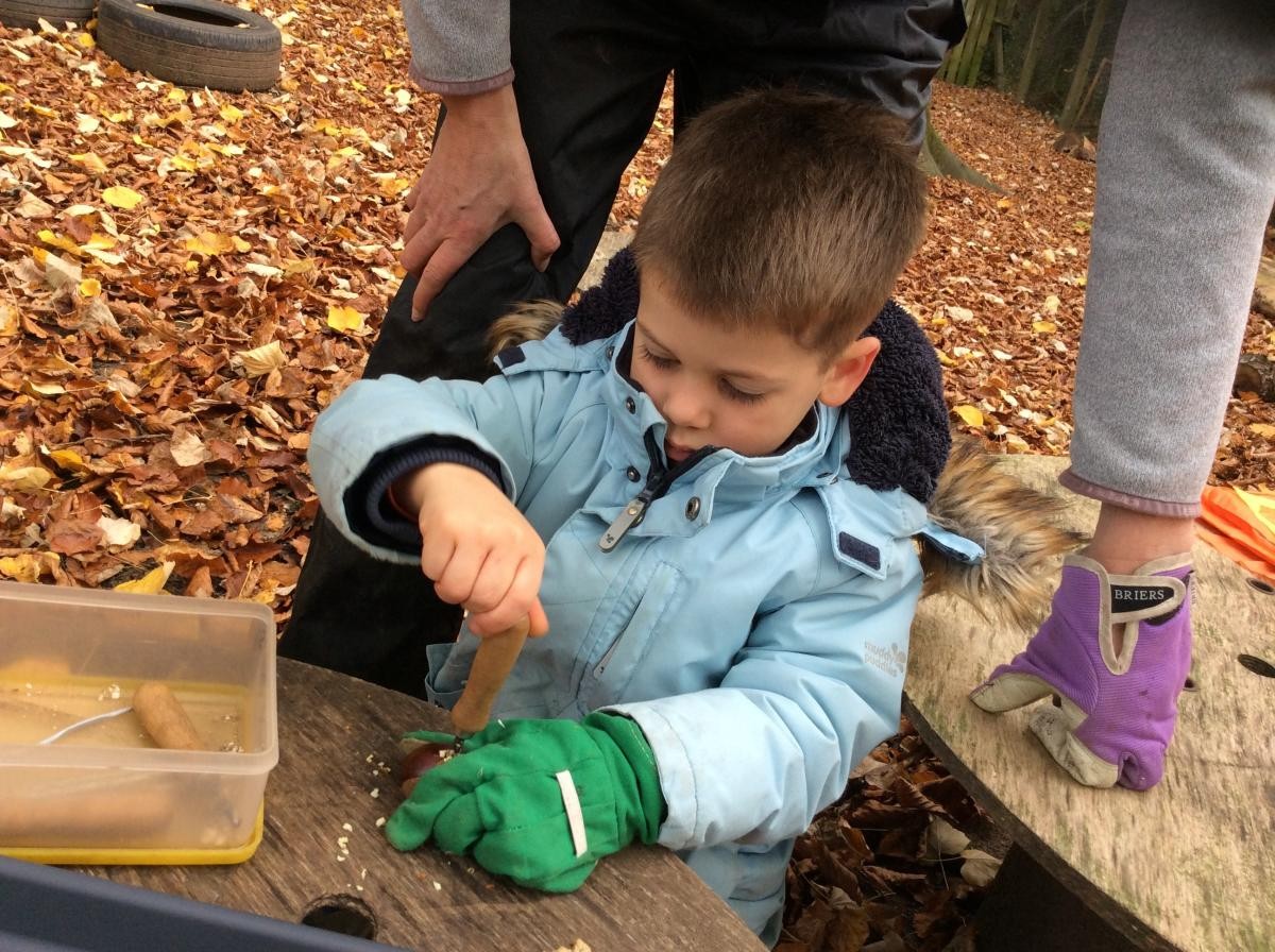 Today Reception Class made conker necklaces.