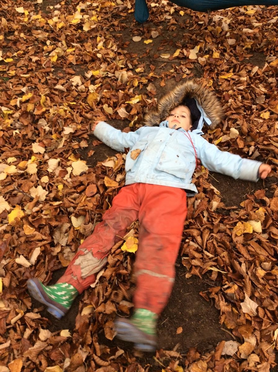 Making leaf angels is fun.
