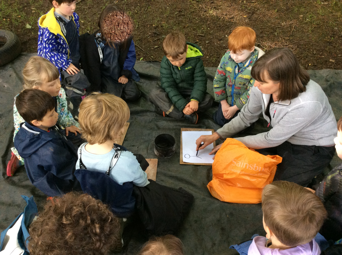 We used the charcoal that we made last week to draw some pictures to decorate the forest.