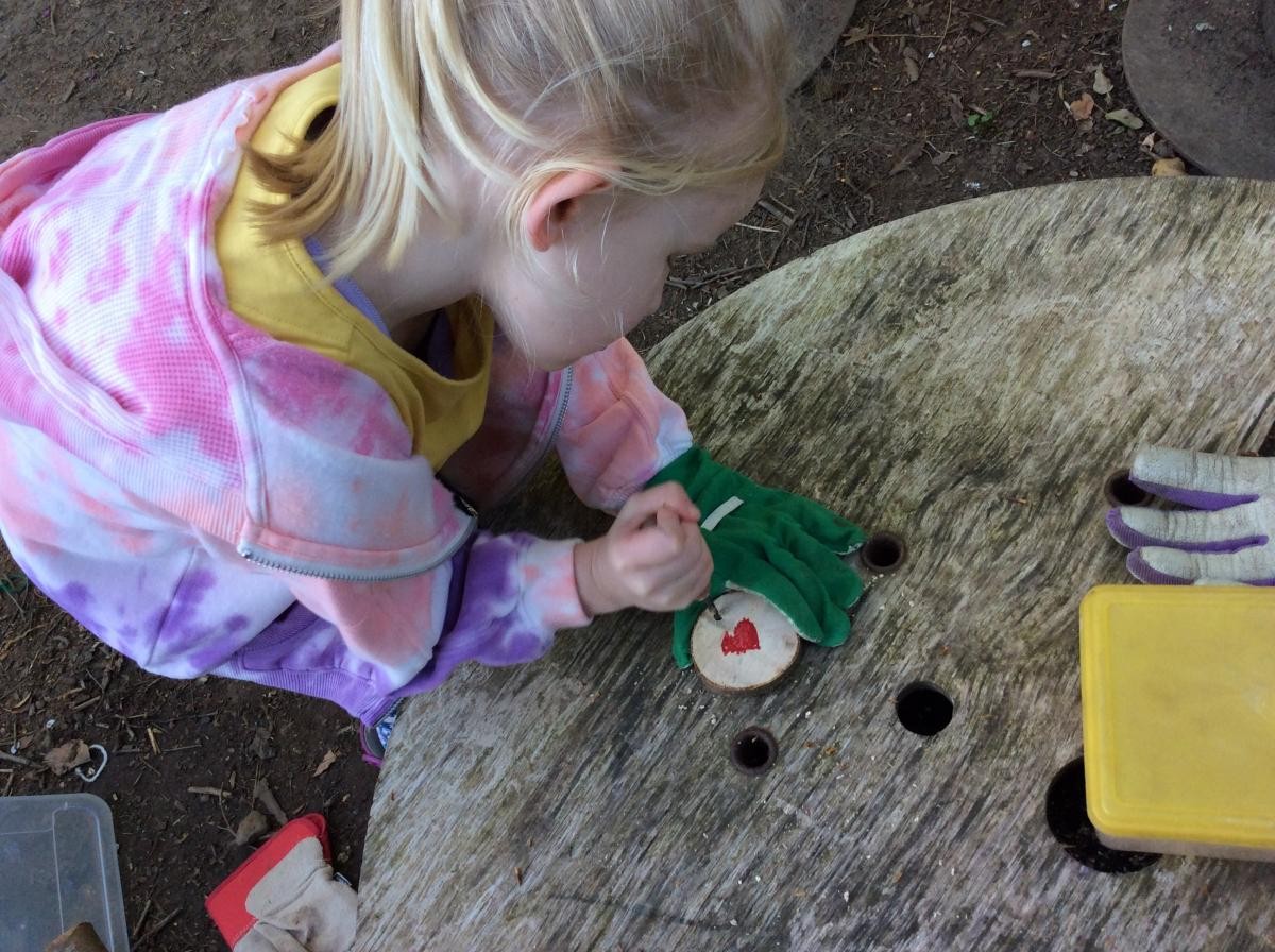 Some of us used a palm drill to make a hole in our wood cookie.