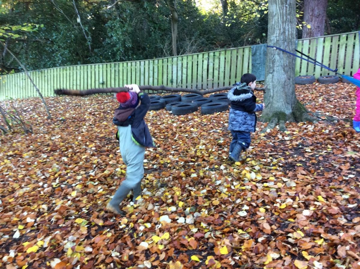 It's heavy work carrying branches around the woods.