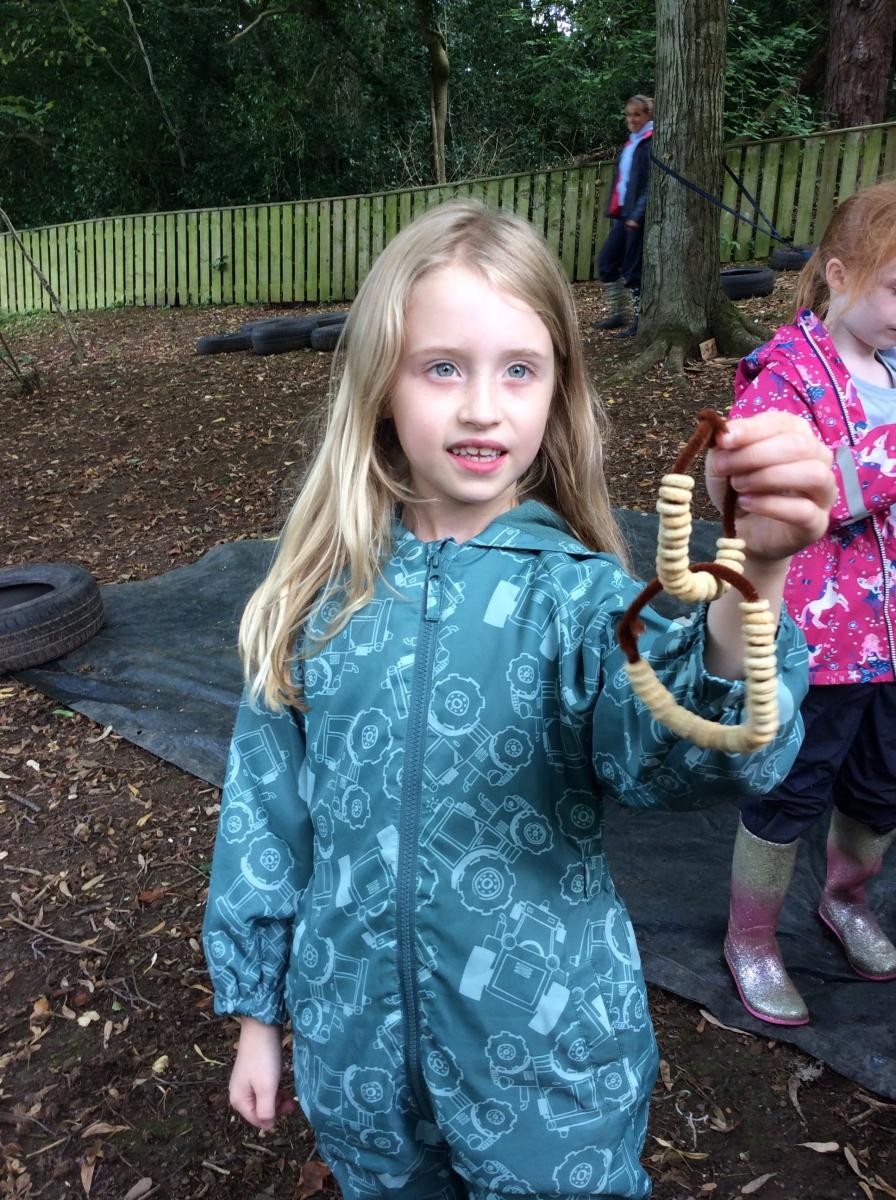 We threaded cheerios onto pipe cleaners and hung them in the trees and bushes.