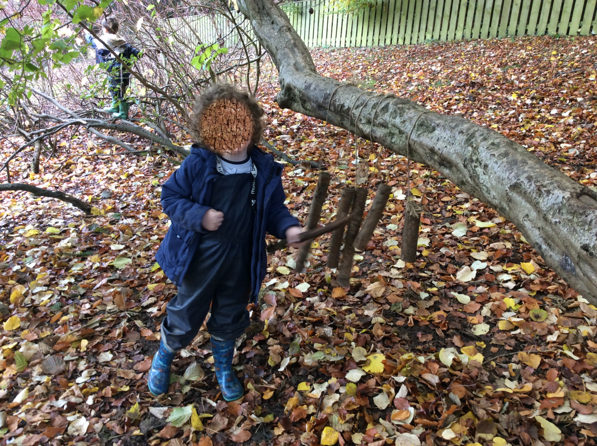 Playing our woodland xylophone.