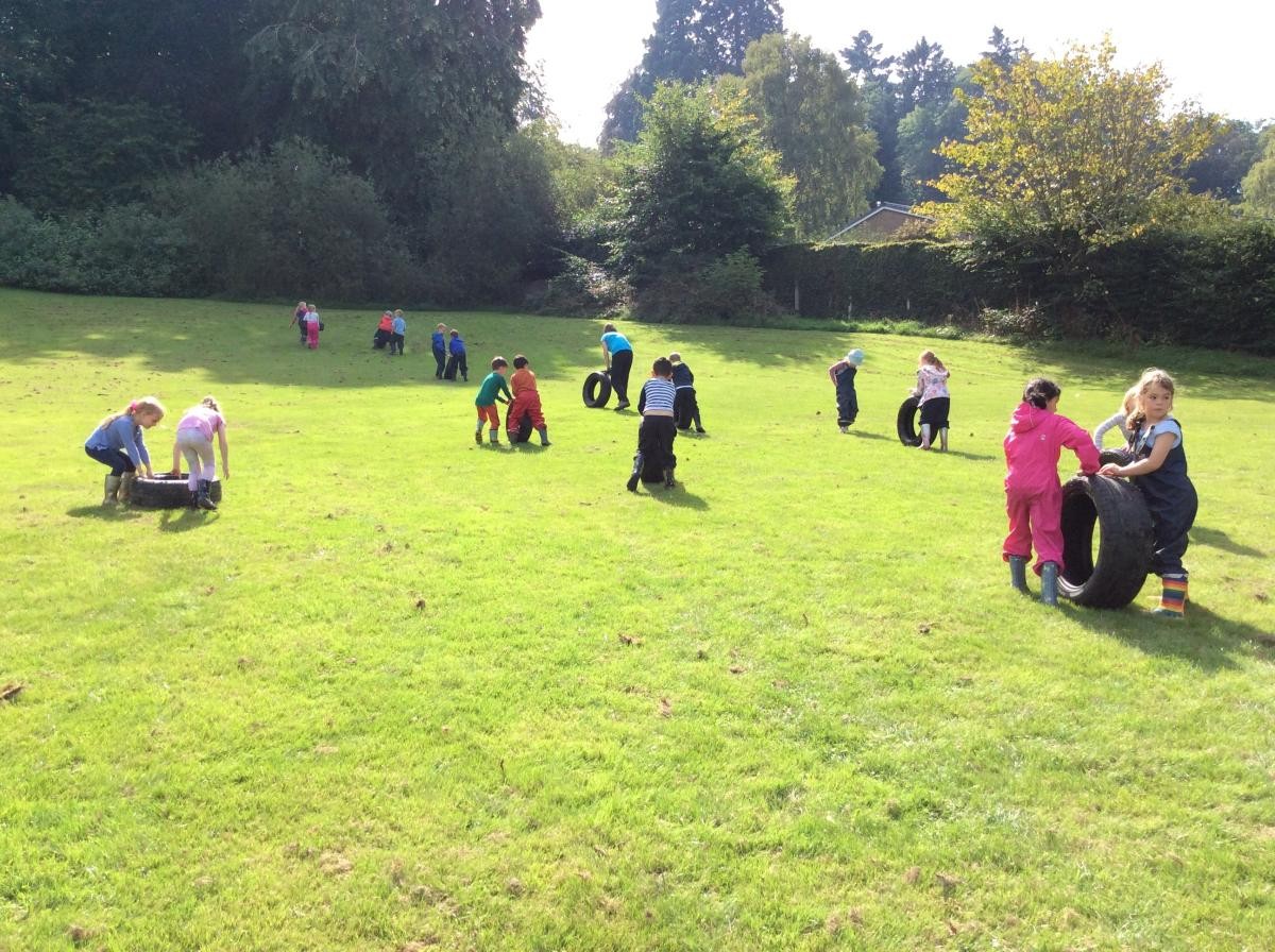September 8th. Class 1 helped to move all our tyres back up to the woods today. 