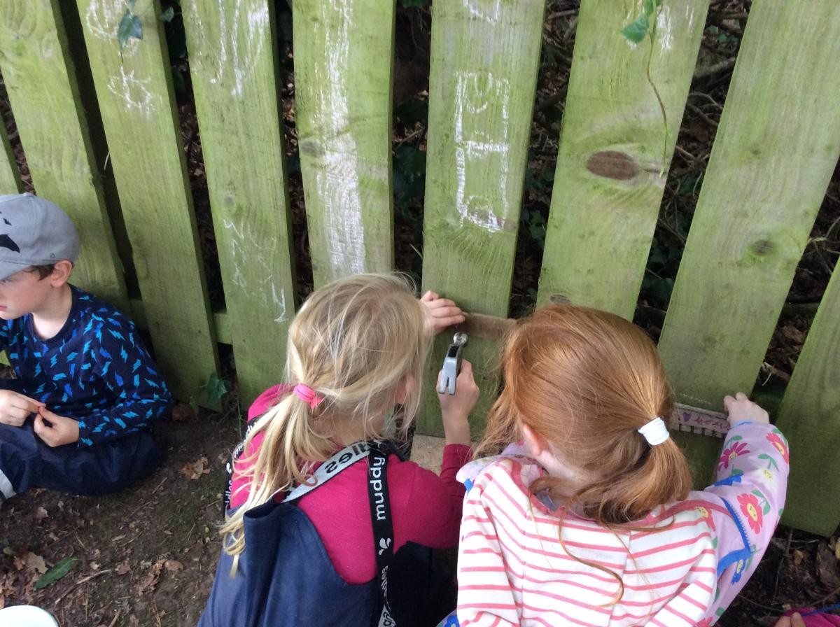 Some of us made some repairs to the fairy houses we made before the summer holidays.