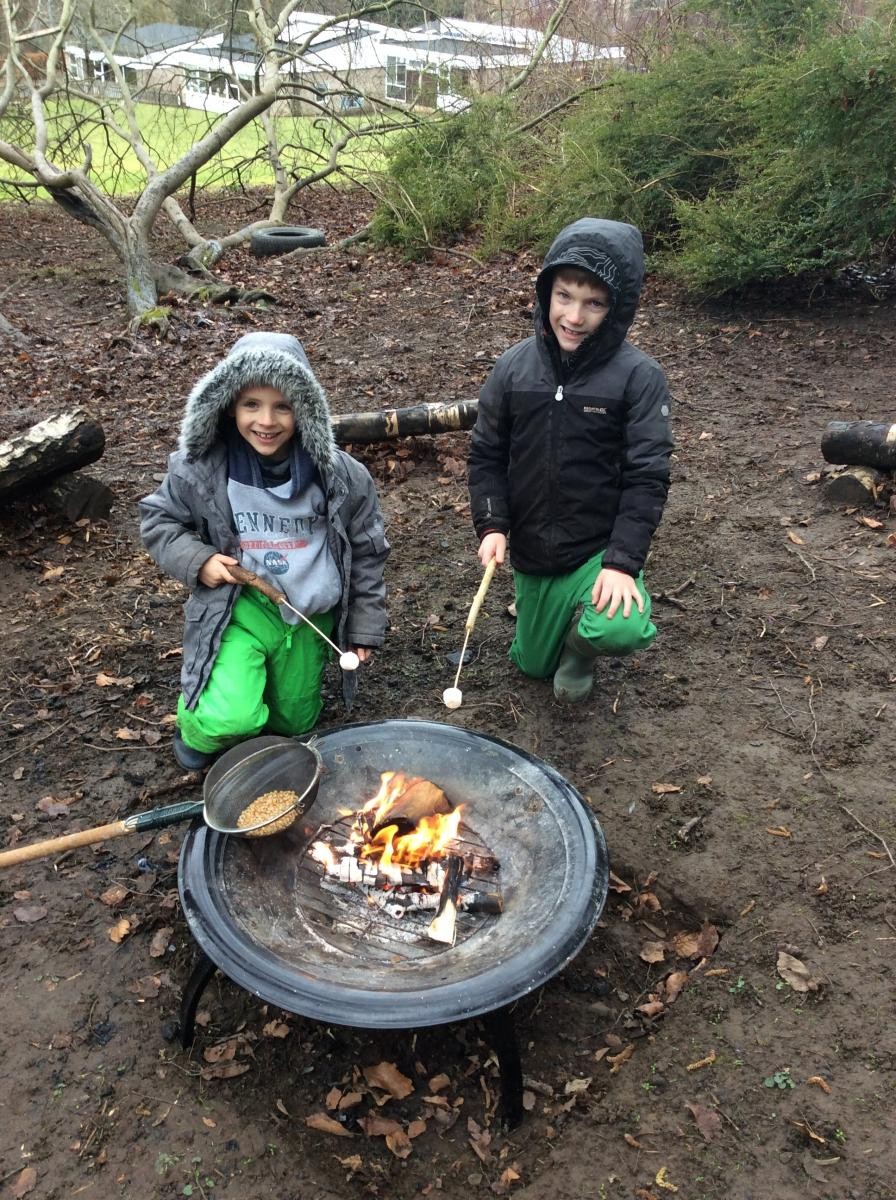 Meanwhile we had the campfire going and cooked popcorn and toasted marshmallows.