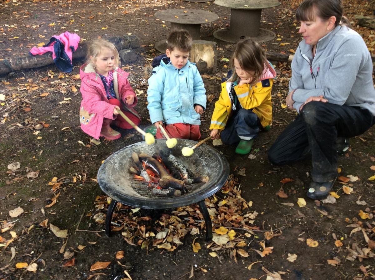 Using the cooking sticks that we made last week we cooked a slice of apple.