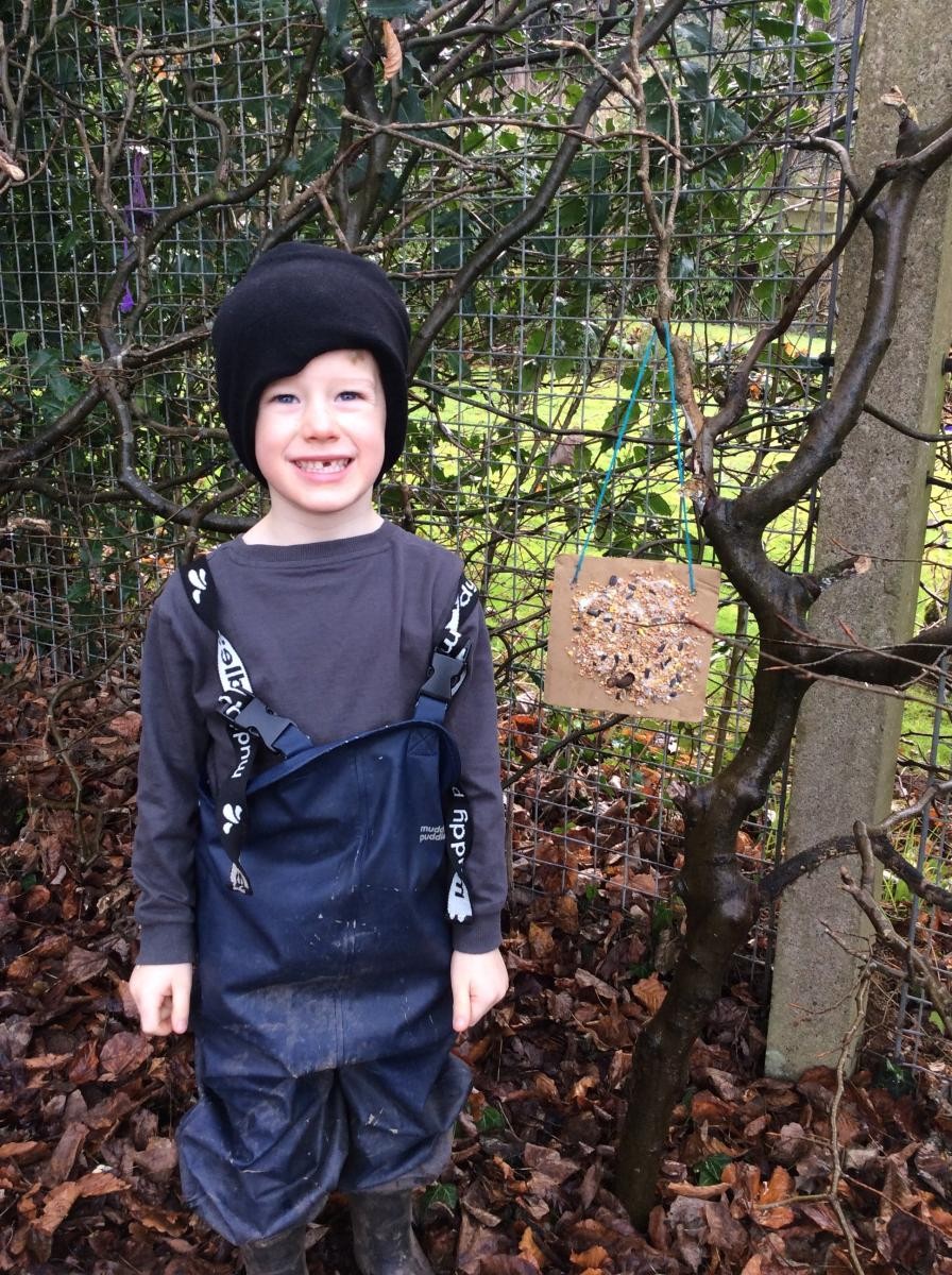 We hung our feeders around the forest area.