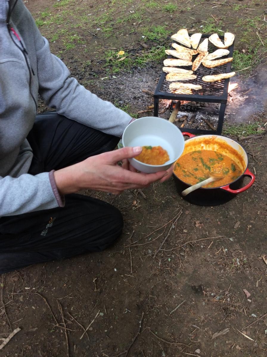 When the dahl was ready, we toasted some naan bread on the grill.